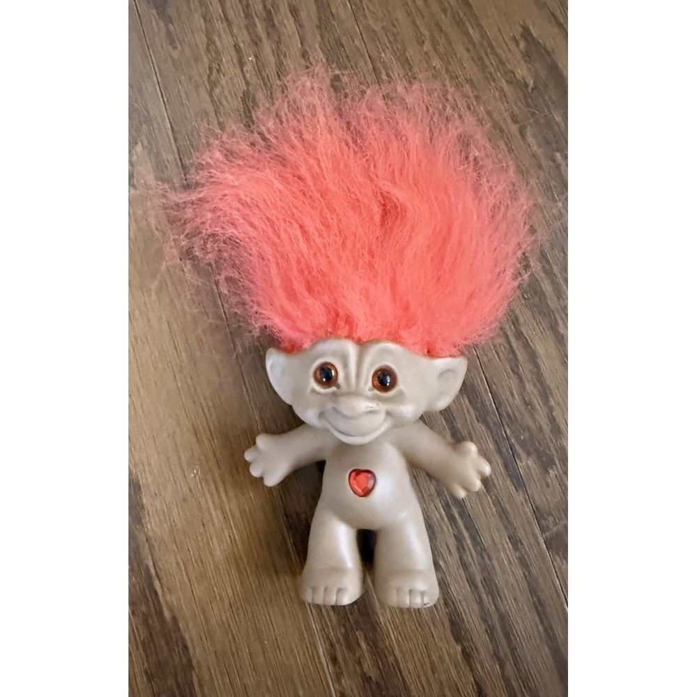 Vintage Ace Novelty Treasure Troll Doll ORANGE Hair Gem Wishstone Belly